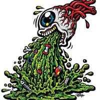 BARFING EYE full color silkscreened shaped sticker on clear vinyl - Thumbnail 1