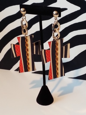 Cross Chain Printed Drop Earrings