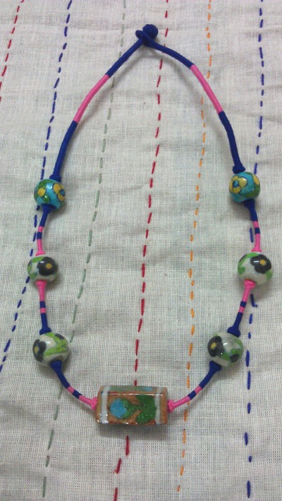 Rare handmade Indian Blue-pottery necklace/Jewelry/ Vinatge with Rectangle Pendant from Jaipur