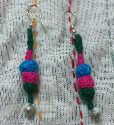 100 percent hand-made cotton pom pom earrings