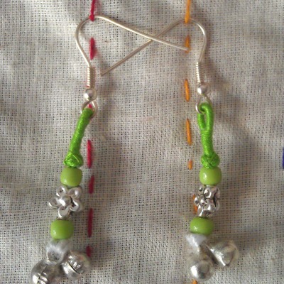 100 percent hand-made green budding flower earrings