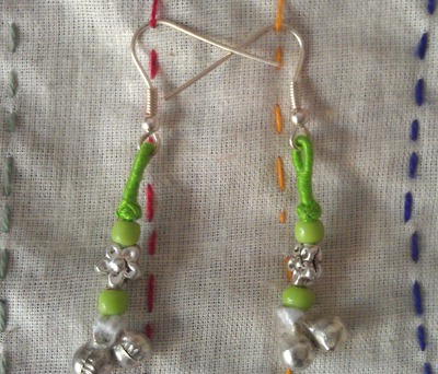 100 percent hand-made green budding flower earrings