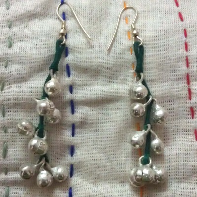 100 percent hand-made thread and bell earrings ( buy all four at 30 usd only with free shipping)