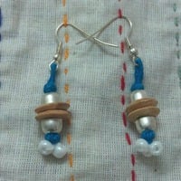 100 percent hand-made Wooden beads, cotton thread and beaded earrings - Thumbnail 1