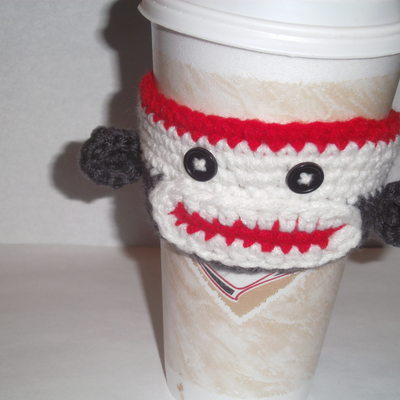 Sock monkey cup cozie