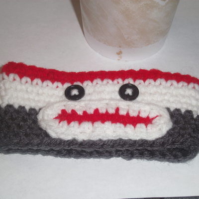 Sock monkey cup cozie