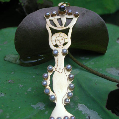 Mermaid pendant, gold plate on silver, pearls, matches the soulmate love necklace