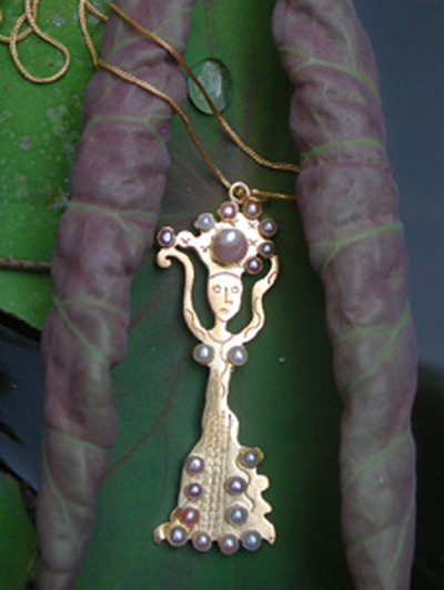 Offerings Woman Pendant, Gold Plate on Silver, Pearls, Matches the Self-Esteem Necklace