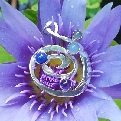 Music pendant, silver, blue agate, matches the communication necklace