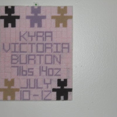 It's a girl needlepoint baby announcement 
