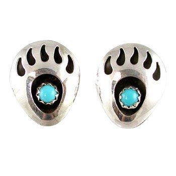 Handcrafted Bear Paw Stud Earrings in (Sterling Silver/Turquoise)