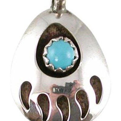 Handcrafted bear paw pendant necklace in (sterling silver/turquoise)