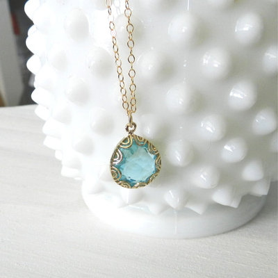 Adele necklace in aquamarine on gold filled chain