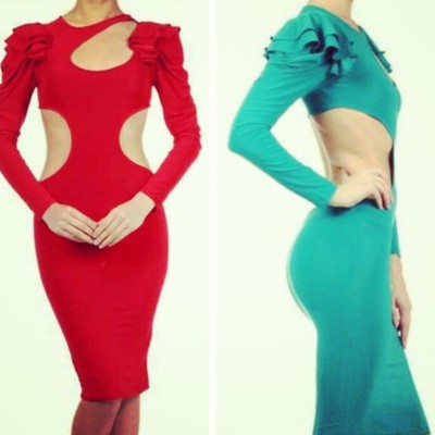 Bodycon dress ruffle shoulder