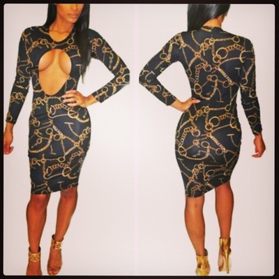 Chain print cut out dress