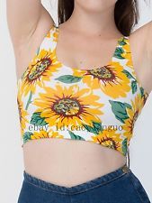 Sunflower print tank top bare-midriff crop cotton spandex