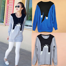  long sleeve round neck cat knit  sweater