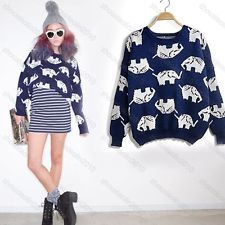 Cute animal pattern elephant crewneck jumper sweater