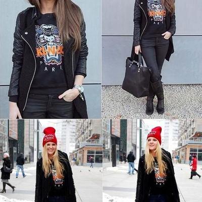 New celebrity style tiger applique cotton embroidery jumper sweatshirt