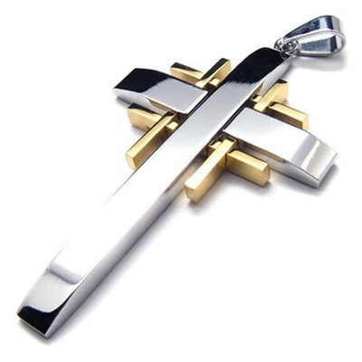 Polished stainless steel cross necklace pendant (gold/silver)-unisex