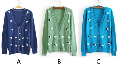 V neck love heart knit top sweater 