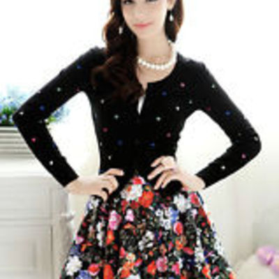 Sweet colorful love hearts black knit jacket/sweater