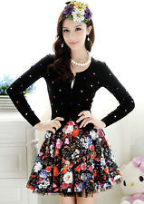 Sweet colorful love hearts black knit jacket/sweater