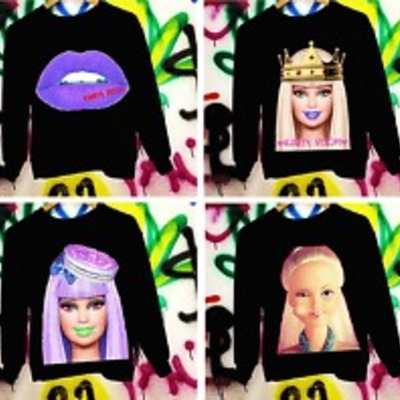 Funny creative cartoon pretty girl graffiti artificial fleece lips crown black