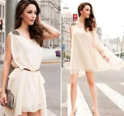 Paillette beaded epaulette sleeveless dress