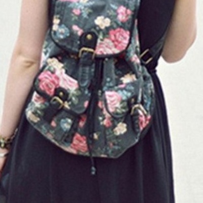 Floral black canvas backpack 