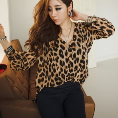 Leopard summer chiffon blouse