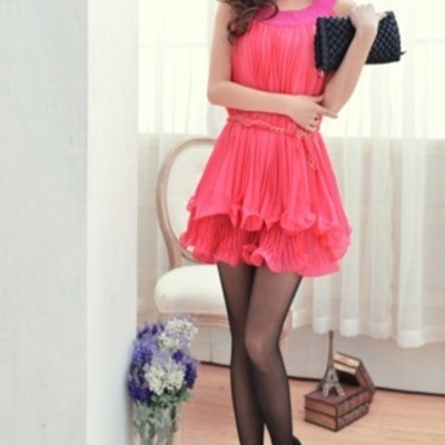 Rose sleeveless solid color chiffon dress