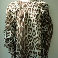 *Special price* Leopard-print blouse made of fine herringbone material with ruffle decoration (brown) - Thumbnail 1