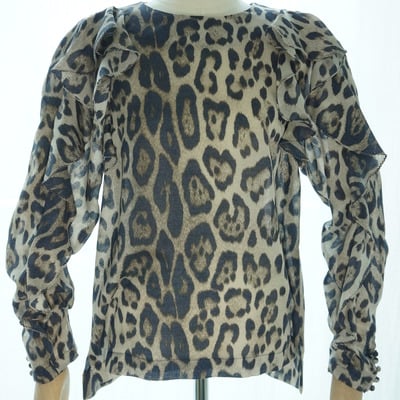 *special price* leopard-print blouse made of fine herringbone material with ruffle decoration (blue)