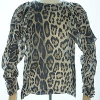 *Special price* Leopard-print blouse made of fine herringbone material with ruffle decoration (blue)