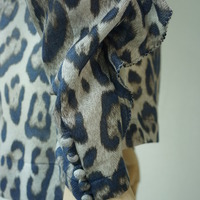*Special price* Leopard-print blouse made of fine herringbone material with ruffle decoration (blue) - Thumbnail 4