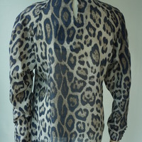 *Special price* Leopard-print blouse made of fine herringbone material with ruffle decoration (blue) - Thumbnail 2
