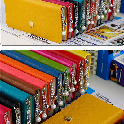 Pearl chain zipper leather purse 