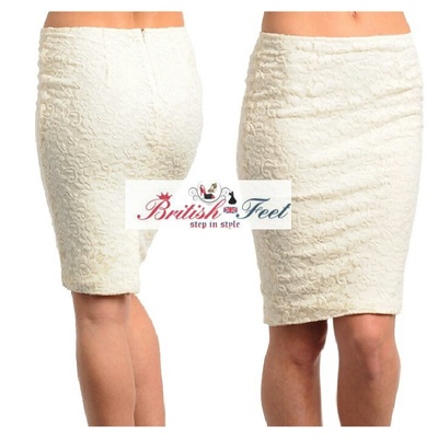 Ivory embroidery lace pencil skirt