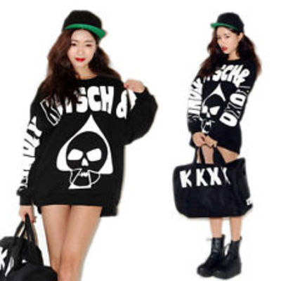  skull letter print blouse tops thicker fleece loose sweater jumper