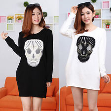  skull print long sleeve tops thicken fleece loose sweater