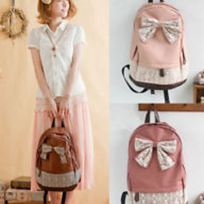 Canvas lace backpack bag school bag tote bow handbag