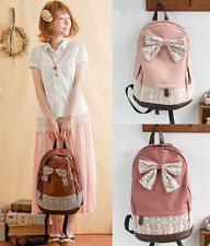 Canvas lace backpack bag school bag tote bow handbag