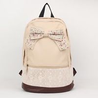 Canvas Lace Backpack Bag School bag Tote Bow Handbag - Thumbnail 1