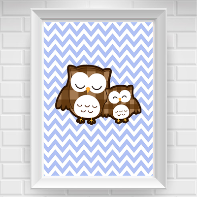 8"x10" chevron owl nursery poster print / wall art