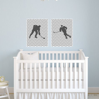 Set of two 8"x10" chevron hockey player silhouette poster prints / wall art - Thumbnail 4