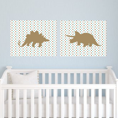 Set of two 8"x10" dinosaur silhouettes with polka dots poster prints / wall art - Thumbnail 5