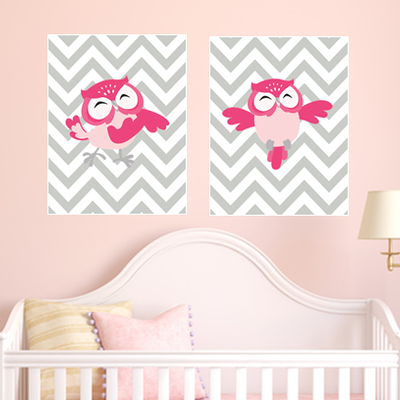 Set of two 8"x10" chevron owl poster prints / wall art - Thumbnail 4