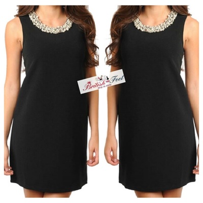 Black dress with pearl neckline detail