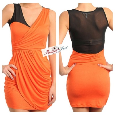Orange bodice dress with mesh insert